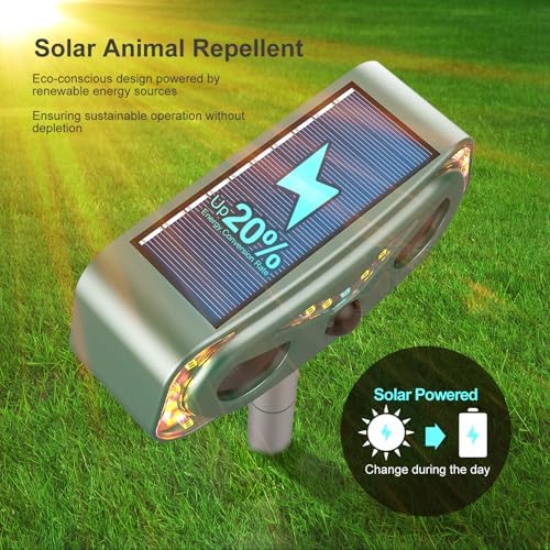 2026 Upgraded Solar Ultrasonic Animal Repellent Outdoor, Cat Repellent Outdoor with Motion Detection, Rabbit for Yard Garden Farm,Rabbit,Squirrel,Deer,Raccoon,Skunk,Rodent Animal Repeller,1pack,Green Detail