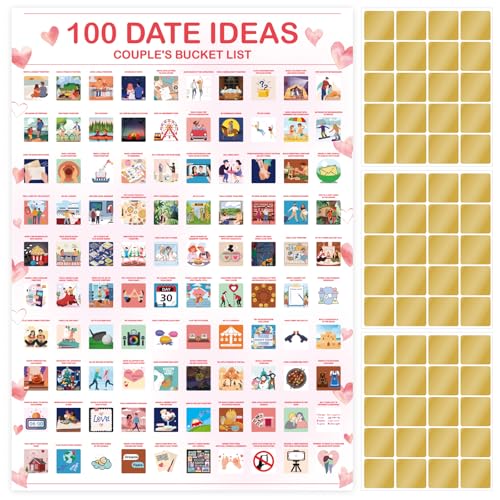 100 Dates Scratch Off Poster, DIY Scratch Off Couple's Date Night Ideas, Adventure Challenge Couples Edition, Love Game for Couples Activities Date Nights Ideas Anniversary Valentine's Day Christmas