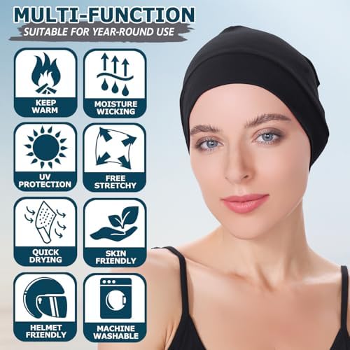 EINSKEY 100% Cotton Beanie Hat, 2-Pack Unisex Skull Cap Helmet Liner for Running Cycling Skiing Sleeping Chemo Headwear - 3
