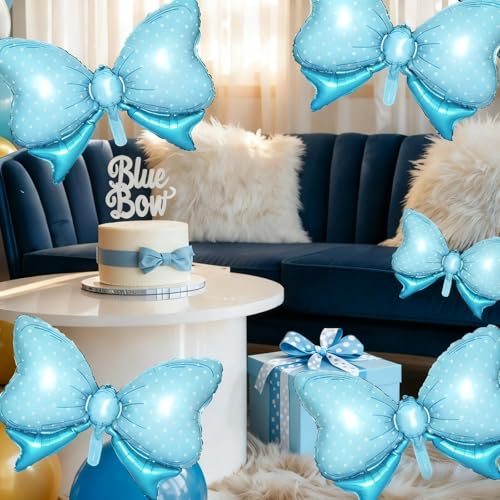 Image of 10pcs Blue Bow Balloon, Light Blue Bows Balloons, Pastel Giant Bow Foil Balloon With Two Sizes For Birthday Baby Shower Girls Women Party Wedding Bridal Shower Bachelorette Engagement Decorations