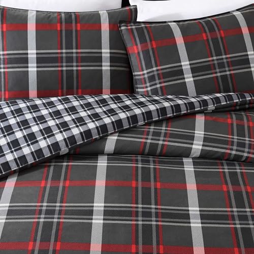 Image of Eddie Bauer - Queen Duvet Cover, Reversible Bedding Set with Matching Shams, Bedding Set (Willow Plaid Grey, Queen)