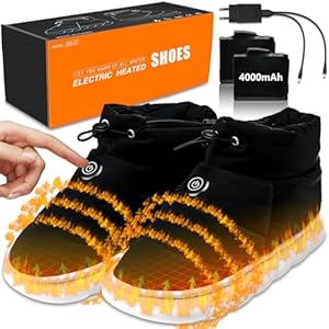 ZONSUSE Zapatos Calefactores Electricos, Zapatillas Calefactables, Calentador de Pies Recargables,3.7V 4000mAh Zapatos Calientes Eléctricos,con 3 Niveles de Calor, con Adaptador UE