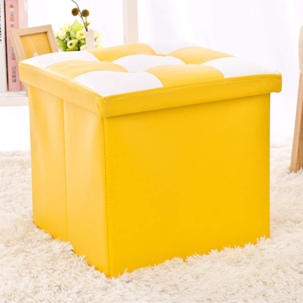 Repose-pieds ottoman jaune 38x38x38 cm coffre de rangement cuir et table basse de salon