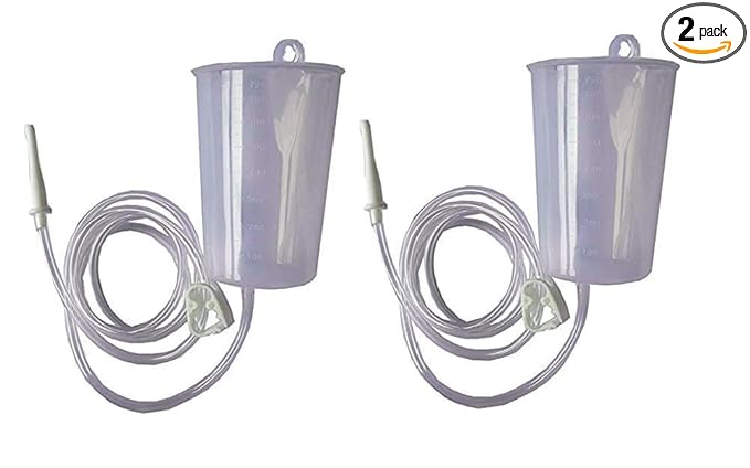 CurePlus Non Sterile Kit Enema Can with Silicon Colon Tip PVC Tube Pinch Clamp and Nozzle (Clear, Pack of 2)