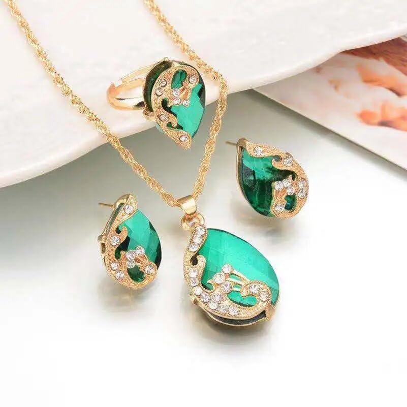 Elegant Crystal Ring Earrings Necklace Set