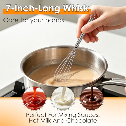Image of HOTEC 5 & 7 Inch Mini Whisks Anti-Rust 304 Stainless Steel Small Whisk for Cooking, Baking, Mixing Ingredients & Deep Containers