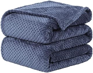 Sourcingmap Flannel Fleece Bed Blankets, Soft Warm Microfiber Blanket, Mesh Fuzzy Plush 330GSM Lightweight Decorative Solid Blankets for Bed Navy Blue 75 x 100cm