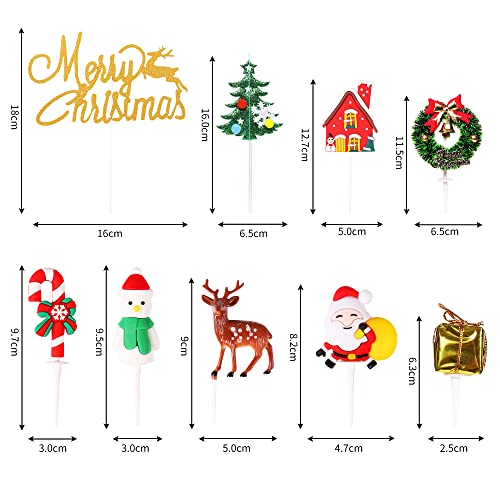 Christmas Cake Topper, HCSSZ 10PCS Merry Xmas Cupcake Decorations with Christmas Tree, Santa, Snowman,Reindeer, Candy - Image 3