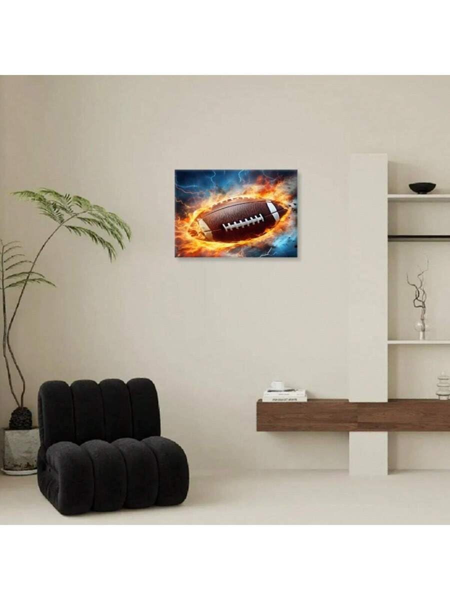 lianyibo Lienzo decorativo de pared con diseño dinámico de fútbol americano, pósteres con diseño de relámpagos ardientes para decoración del hogar (60x80cm/sin marco)