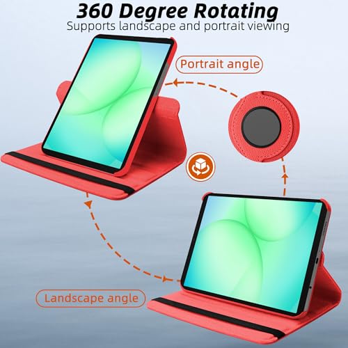 Image of TGK 360 Rotatable Smart Flip Cover for Samsung Galaxy Tab A11 8.7 Inch Case 2025 / Galaxy Tab A9 8.7 Inch 2023 (Red)