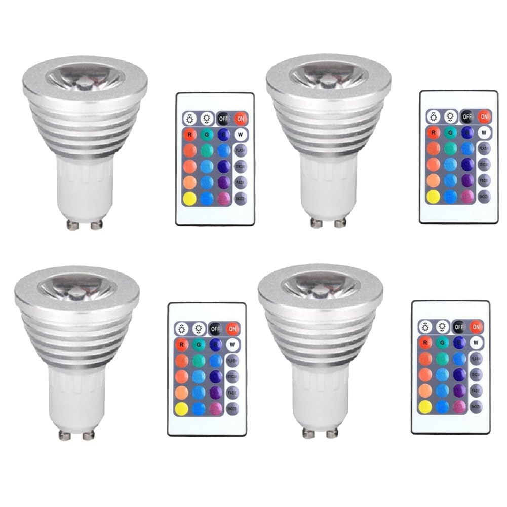 Malloy 4 Bombillas GU10 y 1 Mando A Distancia con Función de Memoria, 4 Modos de Iluminación Dinámicos, de 17 Colores Intercambiables