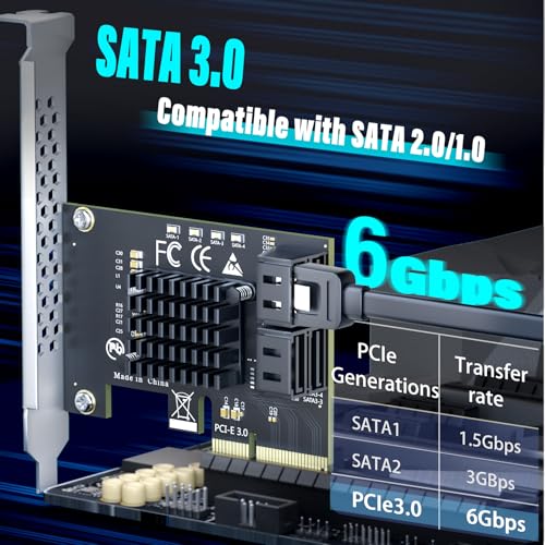 Image of 4-Port SATA Expansion Card (PCIe 3.0 x4 to 6Gbps SATA Card), Supports OS Boot, Compatible with Windows /Mac /Linux /NAS