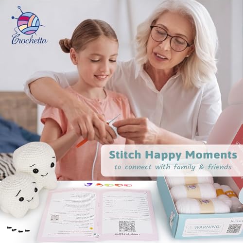 Image of Crochet Kit for Beginners, Crochet Kit w Step-by-Step Video Tutorials, Crochet Starter Kit Learn to Crochet Kits for Adults Kids Beginners, Crochet Kit Tooth (40%+ Yarn Content)