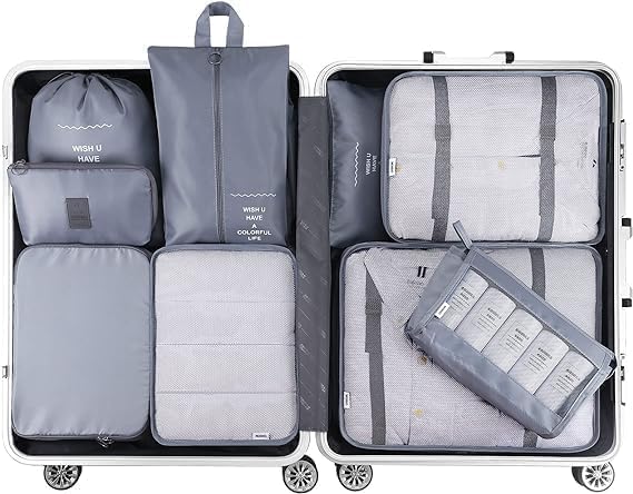 Image of polyester 7 Set Packing Cubes Luggage Packing Organizers For Travel Accessories storage organiser (gray)