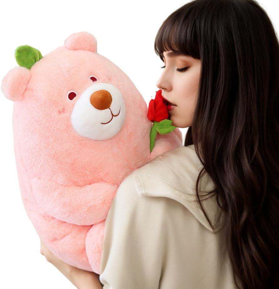 BEIMENWAI Bonitos juguetes de peluche de oso de flores, almohada de felpa suave para dormir, regalo de cumpleaños para niños y niñas (sentado rosa,