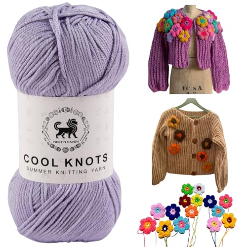 Image of NESTNHAVEN Polyester Blend Cool Knots, Luxury Yarn For Crochet, Knitting, Amigurumi, Embroidery, Toys, Garments, Flowers And Hobby Projects (Lilac, 100G)