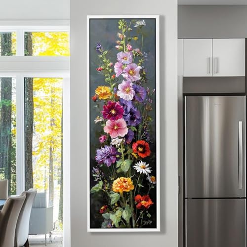 Peinture de feuilles et fleurs affiche grand format toile décoration murale 45x135