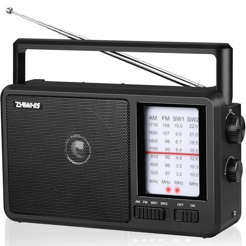 ZHIWHIS Shortwave Radio, AM FM SW Hand-held Radio, Portable Receiver by 4 AA Batteries, 4 inch Large Speaker, External Antenna Port, for Home ZWS-206 Indicative Style
