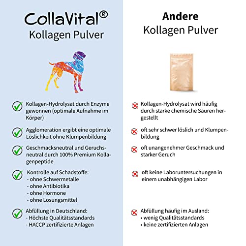CollaVital® Dog Premium Kollagen Pulver [230 g] - Gelenkpulver aus bioaktiven Kollagen Hydrolysat - - Geschmacksneutral - 230g bioaktive Kollagenpeptide - Protein Booster - Made in Germany DE