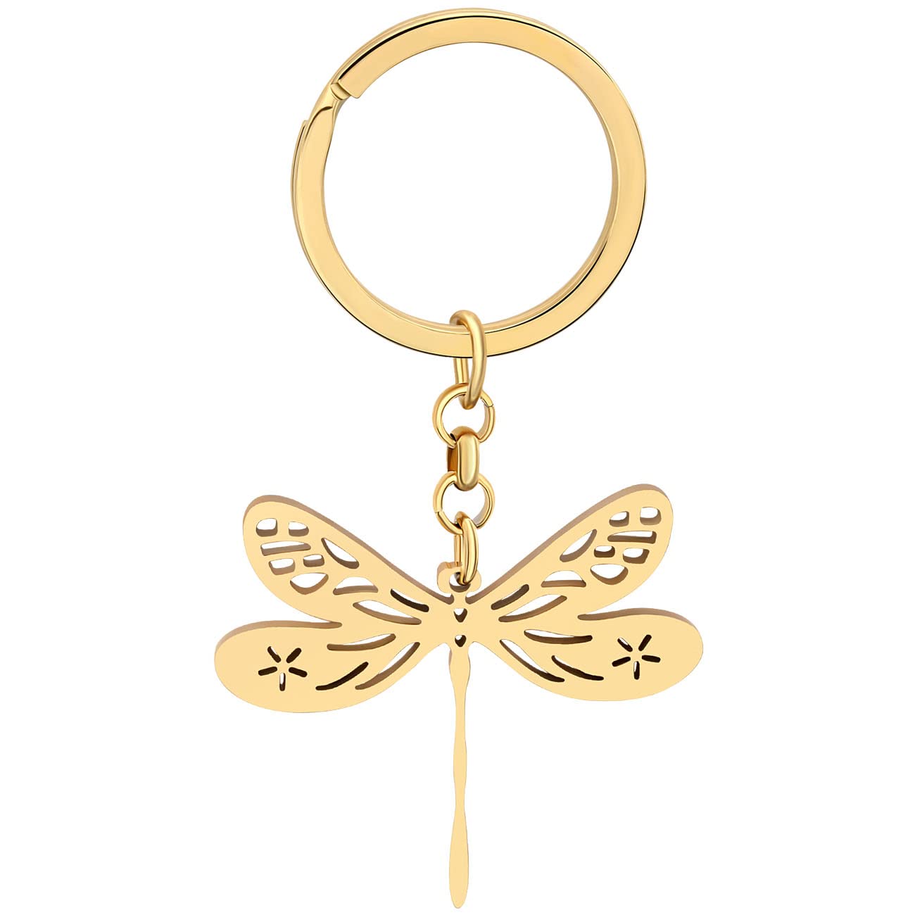 NEWEI Cute Dragonfly Keychain Stainless Steel Dragonfly Pendant Keyrings for Women Girls Purse Bag Charms