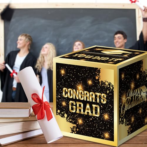 Image of Graduation Congrats Card Box, 2026 Graduation Party Decorations, Graduation Party Decorations Graduation Money Card Boxes Holder Graduation Gift Party Favors Decor Party Supplies (Gold)