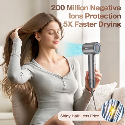 Image of Labiim Hair Dryer, High-Speed Ionic Blow Dryer 110,000 RPM Brushless Motor for Fast Drying, 200M Ions Frizz & Thermo-Control HairDryer with Magnetic Nozzle, Quiet Compact for Home Travel, Gray