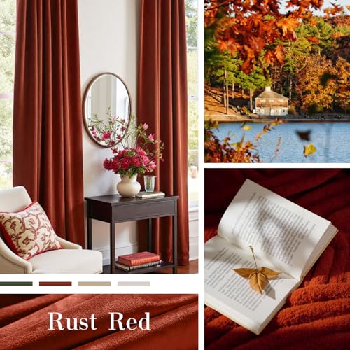 Image of Lazzzy Velvet Blackout Curtains Thermal Insulated Room Window Drapes Super Soft Luxury Curtains for Living Room Bedroom Rod Pocket 2 Panels, Rust Red, 52 inch W x 63 inch L
