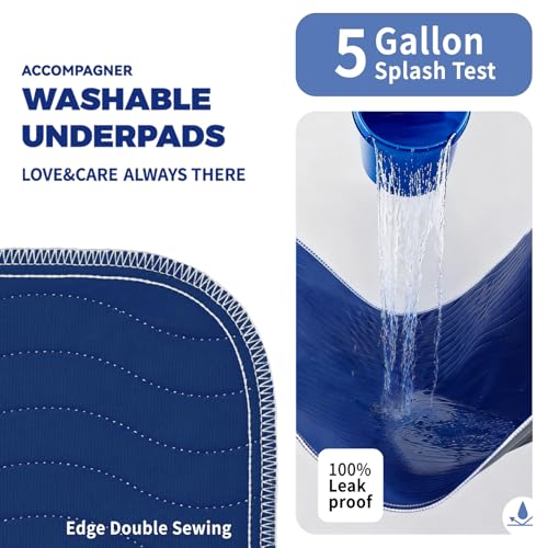 Image of Accompagner Incontinence Bed Pads Washable Waterproof, Ultra-Absorbent Reusable Underpads for Diaper Changing, Nursing, Bedridden, Adults, Seniors, Kids and Dogs (Navy, 36 inchx36 inch(Pack of 4))