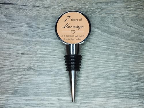 7th Wedding Anniversary Engraved Copper Bottle Stopper, 7 Years Married (Let's Pretend We Won't Finish The Bottle) - Image 2