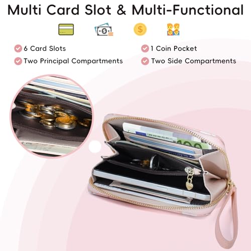 Pomelo Best Womens Wallet Leather RFID Blocking Credit Card Holder with Coin Pocket Zip Around Wristlet Medium Purse for Ladies Pink 20252
