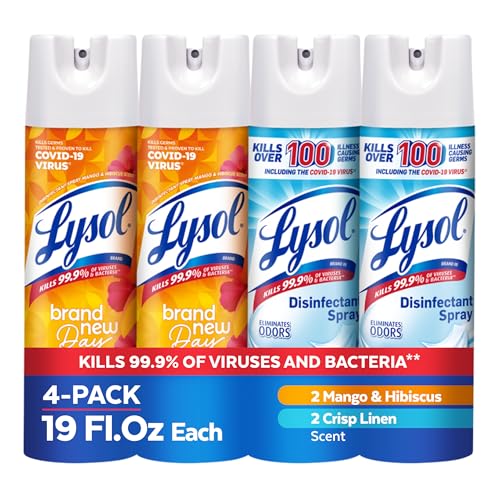 Image of Lysol Disinfectant Spray, Sanitizing and Antibacterial Spray, For Disinfecting and Deodorizing, Mango & Hibiscus and Crisp Linen, 19 Fl. Oz (Pack of 4)