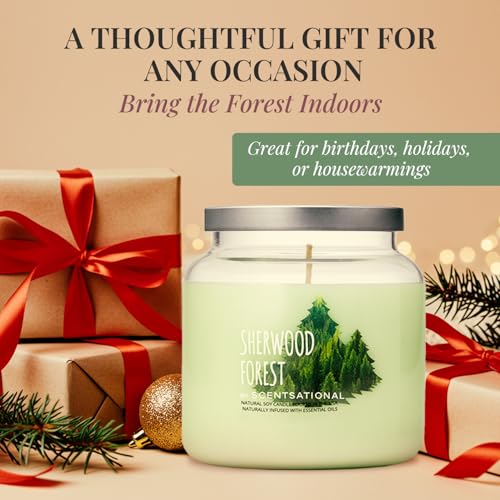 Scentsational Sherwood Forest Jar Candle &ndash; Large 19 Oz Soy Blend Scented Candle with Forest-Inspired Notes & Essential Oils &ndash; Non-Toxic Decorative Candle for Home D&eacute;cor & Relaxation