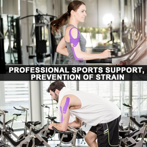 Image of CKeep Kinesiology Tape, 2 Rolls 2 Inch Wide Elastic Precut Strips, Purple | Cotton Latex Free Hypoallergenic Breathable Athletic Tape, Sticky & Waterproof Kinetic Tape for Joint Support Injury & Sprain