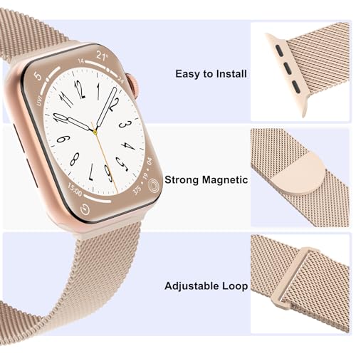 Image of 3 Pack Mesh Metal Magnetic Compatible with Apple Watch Bands Women Men | Stainless Steel Loop Strap for iWatch Band 38mm 40mm 41mm 42mm 44mm 45mm 46mm 49mm Series 11 /10 /9 /8 /SE /7 /6 /5 /4 /Ultra 3 2 1