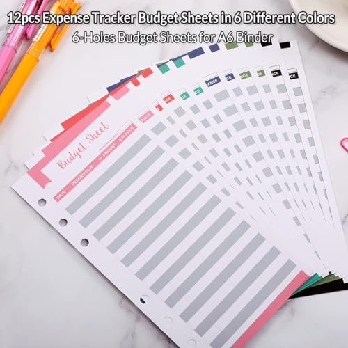 Image of SKYDUE Budget Binder, Money Saving Binder with Zipper Envelopes, Cash Envelopes and Expense Budget Sheets for Budgeting (White /Black)