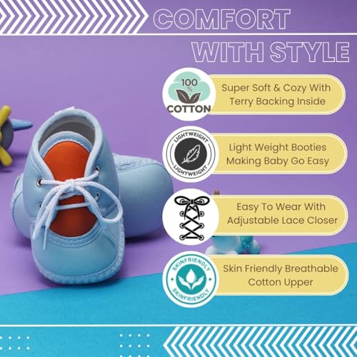 Image of Neska Moda 6 To 12 Months Baby Boys & Baby Girls Cute Soft Cotton Pre-Walker Lace Booties-BT4713