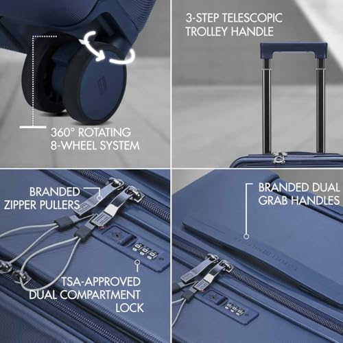 Image of Tommy Hilfiger Cabin Size Luggage Duke - Navy |Carry-On Trolley Bag with TSA Lock |360 Spinner Wheels |Telescopic Handle |Hardshell PC Suitcase | Laptop Compartment | 56cm | 44L Capacity