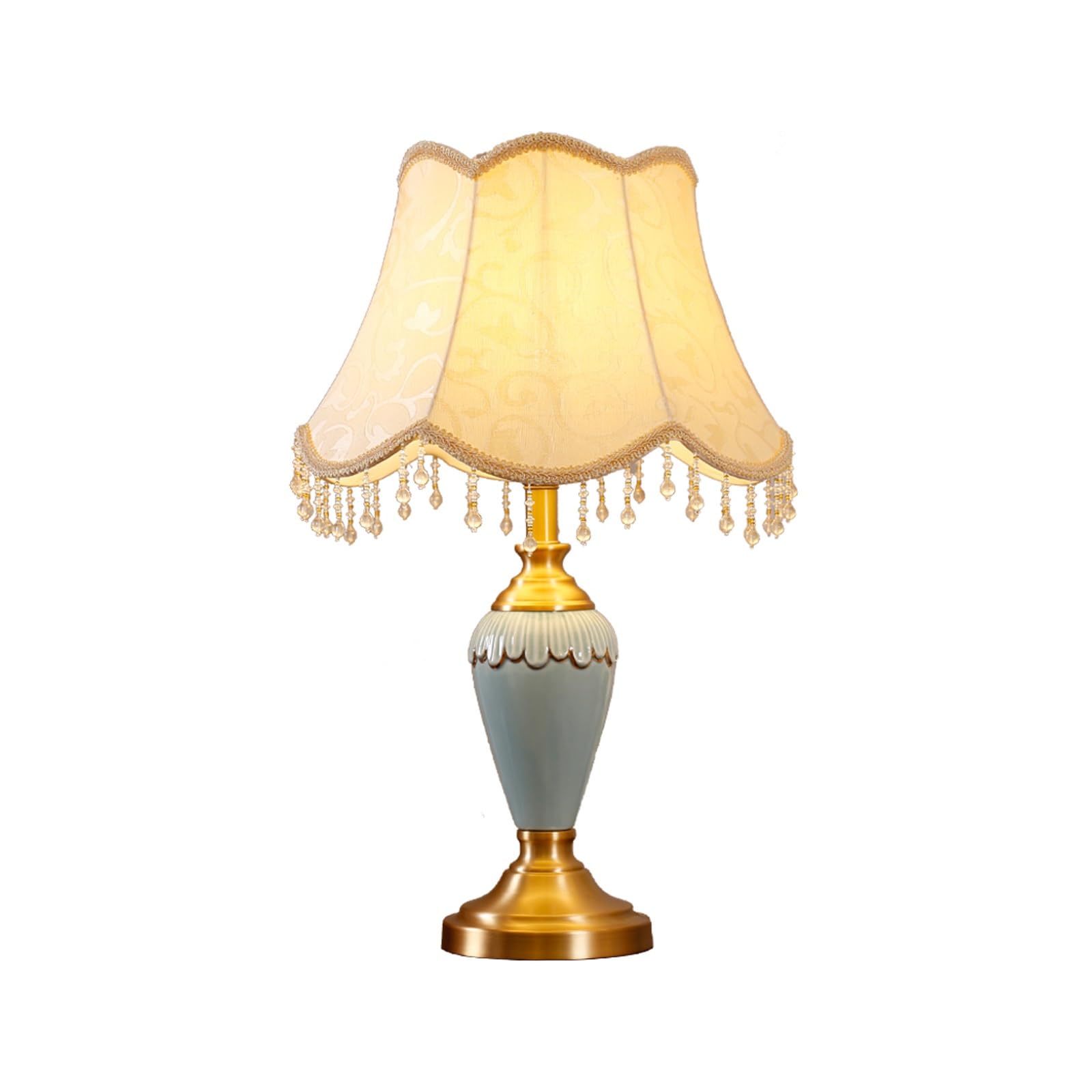 asdchZen Table Lamp, Ceramic Table Lamp With Fabric Shade, Creative Simplicity Bedside Lamp Nightstand Lamp End Table Lamps For Living Room Bedroom Study Office-Button,Dimming Switch