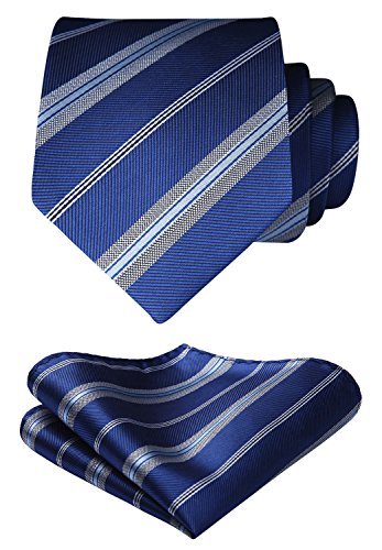 BIYINI Corbata a rayas para hombre Panuelo de jacquard tejido clasico clasico para hombres y juego de bolsillo cuadrado