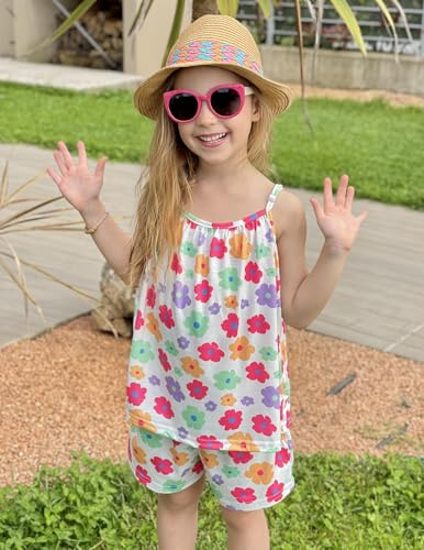 Image of Arshiner Toddler Girl Summer Clothes 2 Piece Loose Spaghetti Strap Tank Top and Short Set Kids Clothing Sets with Pockets