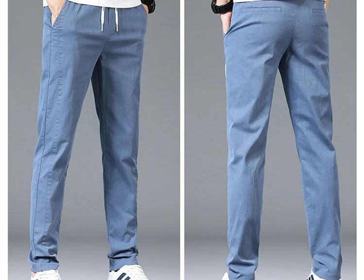 Men's Cotton Fashion Casual Straight Pants Drawstring Elastic Waist Men Clothing2