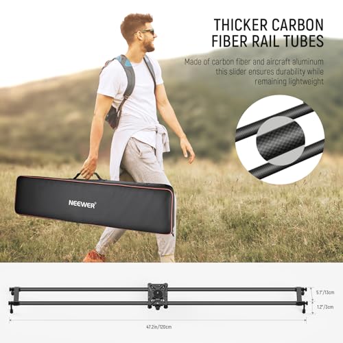 Image of NEEWER 47.2in /120cm Carbon Fiber Camera Slider, Dolly Rail Track with Thicker Tube and More Stable Support, 4 Precise Smooth Bearings and Levelling for DSLR Camera Camcorder, Max Load 22lb, CS120CM