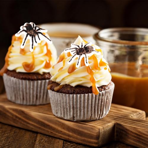 ALEGRE Essbare Spinne Kuchen Deko Halloween Geburtstag Deko, 48 Stück Esspapier Tortendeko Halloween, Spinne Cupcake Topper Essbar, Kuchendeko Halloweenparty Horror Party Kindergeburtstag