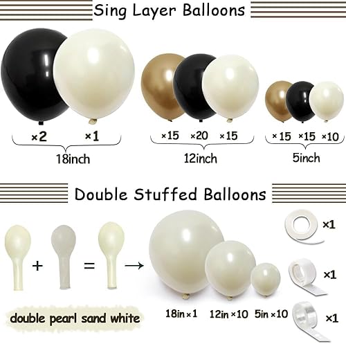 Miniatura 3 de Guirnalda de globos de oro blanco y negro, doble relleno, globos de color arena perla, champán, crema, beige, kit de arco de globos para Año Nuevo,