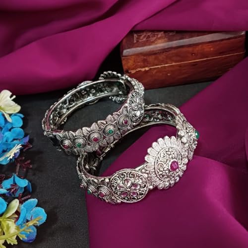 Efulgenz Indian Oxidized Bangle Bracelet Set for Women Boho Oxidized Antique Crystal Hinge Openable Bracelet Bangle Set Fashion Statement Wedding Jewelry for Women (2 Pcs)2