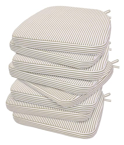 Image of AAAAAcessories D-Shaped Chair Cushions, 2 inch Thick Dining Chair Pads with Ties and Removable, Machine-Washable Cover, 17 inch x 16 inch, Set of 8, Natural Sand Pinstripe