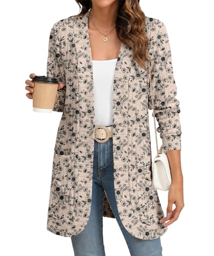 Image of YSYOKOW Cardigan Sweaters for Women Long Sleeve Open Front with Pockets | Long Cardigans for Women Lightweight Soft Casual Dressy Loose Fit Cardigan Sweater with Pockets for Work and Office