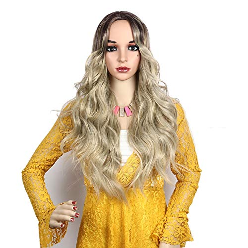 Perruque synthétique corps vague 28 pouces blonde pour changer de style sans colle