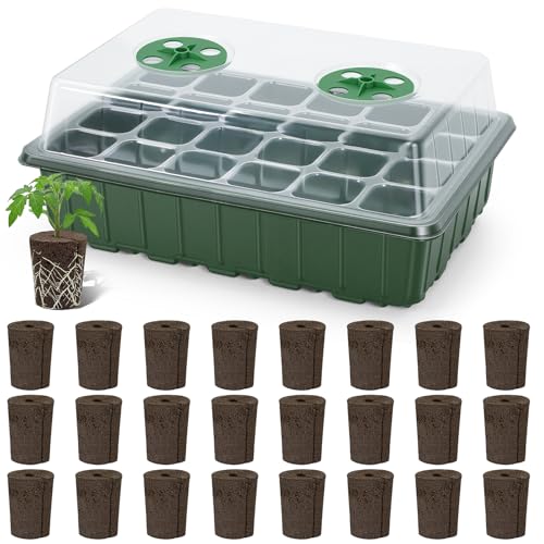Upgrade Grow Sponges with Tray 24 Pack Seed Starter Pods & Starter Plugs for Cuttings Hydroponic Grow Sponges for Seed Starting Plant Plugs for Herbs Vegetables Flowers Easy Transplant Rooter Pods