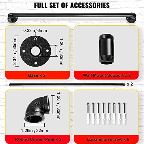 LQSYBHD Pipe Stair Handrail, 90cm/3FT Staircase Handrail, 440LBS Load Capacity Carbon Steel Industrial Pipe Handrail with Wall Mount Support, Round Corner Wall Hand Railings for Indoor and Outdoor - Thumbnail 5